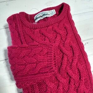 Arancrafts Ireland Women Raspberry Pink Merino Wool Cashmere Aran Knit Sweater S